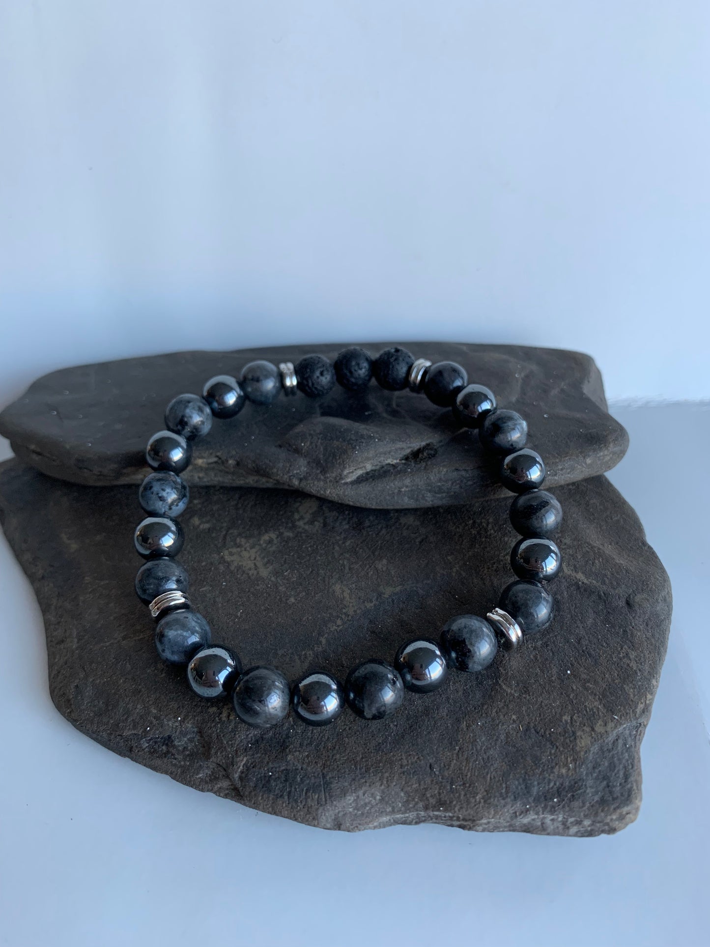 Black Labradorite and Hematite for Men Genuine Crystal Energy Bracelet