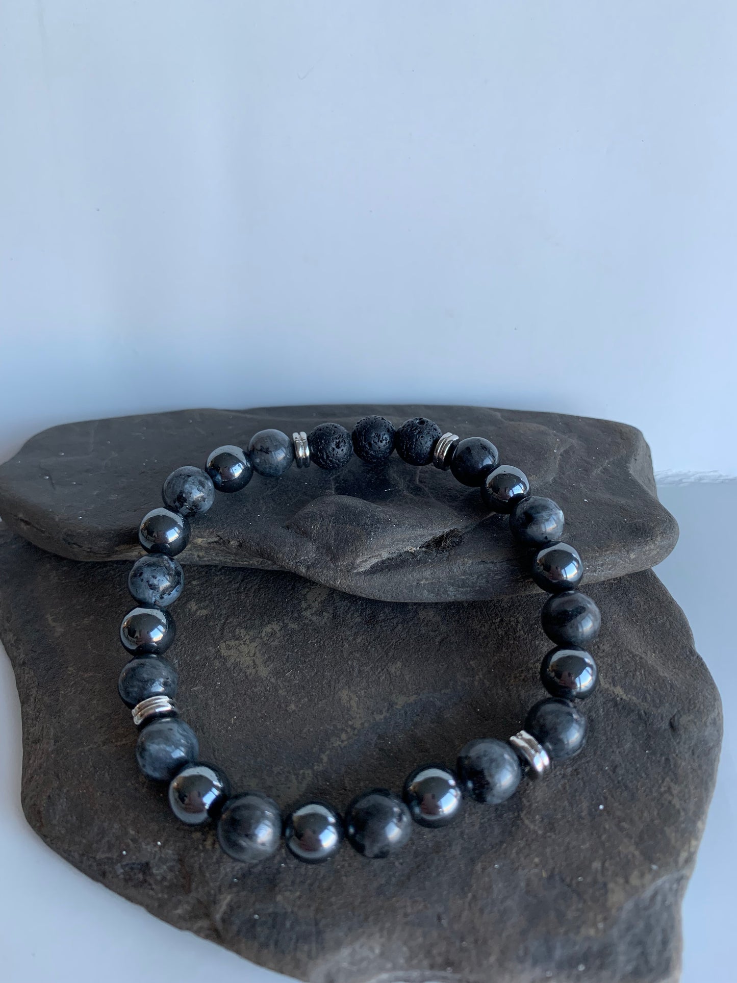 Black Labradorite and Hematite for Men Genuine Crystal Energy Bracelet