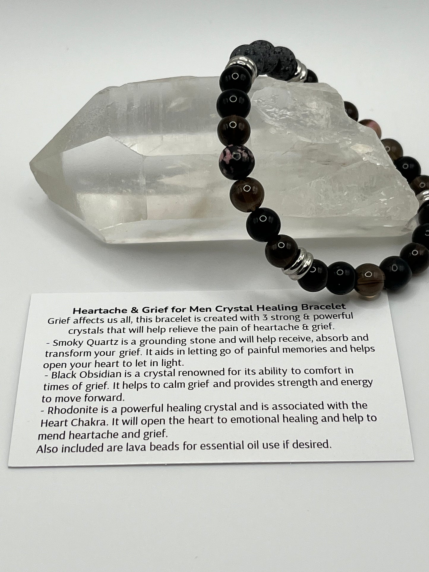 Heartache and Grief for Men Genuine Crystal Energy Bracelet