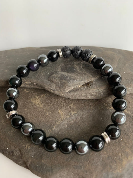 Obsidian & Hematite for Men Genuine Crystal Energy Bracelet